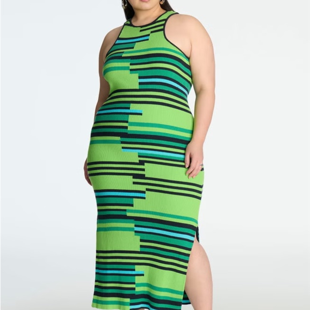Eloquii NWT Striped Green and Black Modern Tank Dress 20W